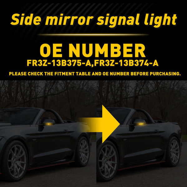 For 2015-2022 Ford Mustang LED Side Mirror Turn Signal Light Lamps with Dynamic Amber Lighting