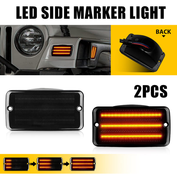 Front Fender LED Side Marker Light for Jeep Wrangler 1997-2006, Amber, Smoked Lens