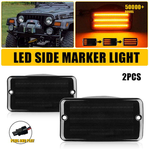 Front Fender LED Side Marker Light for Jeep Wrangler 1997-2006, Amber, Smoked Lens