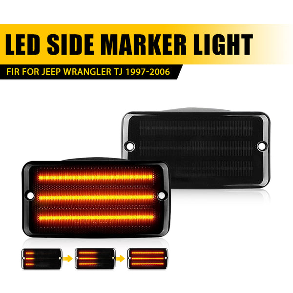 Front Fender LED Side Marker Light for Jeep Wrangler 1997-2006, Amber, Smoked Lens