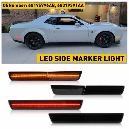 Full LED Side Marker Lights for 2018-2022 Dodge Challenger SRT, R/T Widebody Models, Smoke Shell Front & Rear Bumper