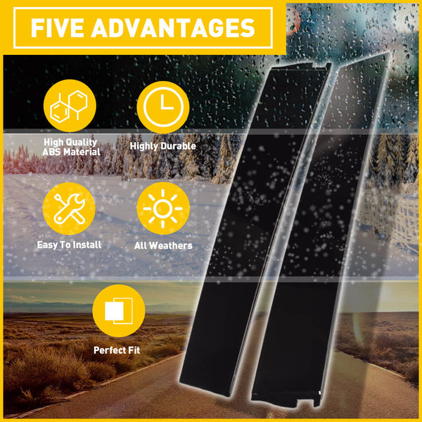 Gloss Black B Pillar Door Trim Molding for 2015-2020 Cadillac, Chevy and GMC