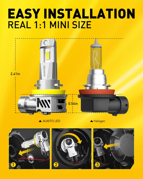 H11 LED Headlight Bulbs H8 H9 18000LM 6500K Cool White | AUXITO M3S Series