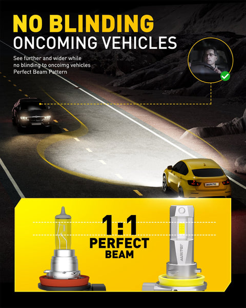 H11 LED Headlight Bulbs H8 H9 18000LM 6500K Cool White | AUXITO M3S Series