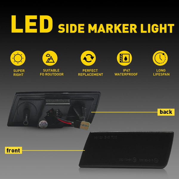 LED Front Side Marker Light Compatible With 2005-2014 Chrysler 300, Smoked Lens 3 Row Beams