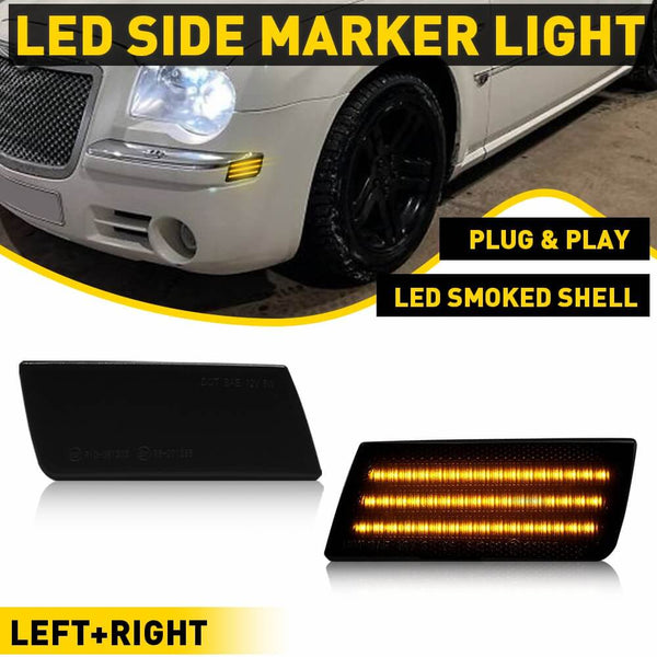 LED Front Side Marker Light Compatible With 2005-2014 Chrysler 300, Smoked Lens 3 Row Beams