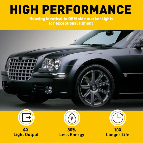 LED Front Side Marker Light Compatible With 2005-2014 Chrysler 300, Smoked Lens 3 Row Beams