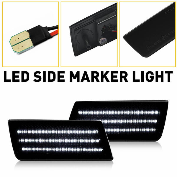 LED Front Side Marker Light Compatible With 2005-2014 Chrysler 300, Smoked Lens 3 Row Beams