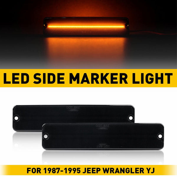 LED Side Marker Light Compatible With 1987-1995 Jeep Wrangler YJ, Smoke Shell Amber Light