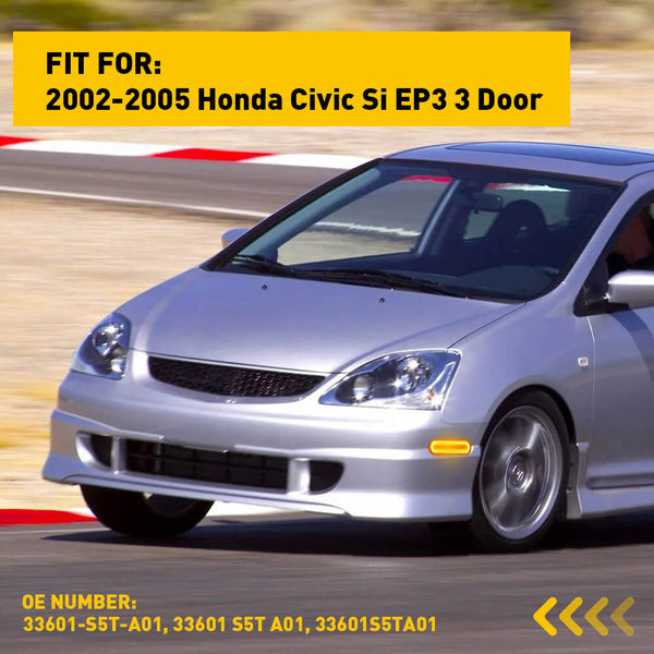 LED Side Marker Light for 2002-2005 Honda Civic Si EP3 3 Door, Smoked Lens Amber Red Front Rear Bumper