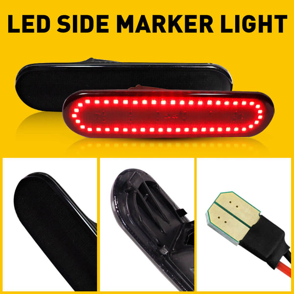 LED Side Marker Light for 2002-2005 Honda Civic Si EP3 3 Door, Smoked Lens Amber Red Front Rear Bumper