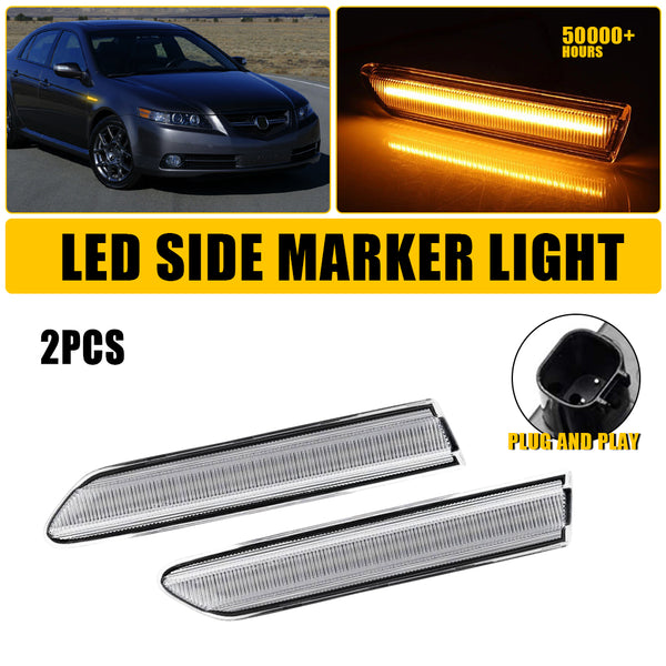 LED Side Marker Light for Acura TL Base 2004-2008, Clear Lens, Amber, Fender