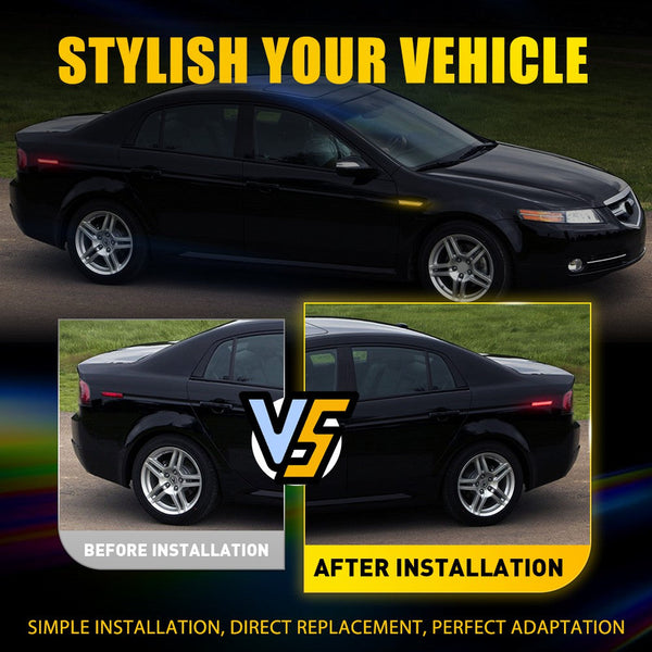 LED Side Marker Light for Acura TL Base 2004-2008, Clear Lens, Red, Rear, Turn Signal