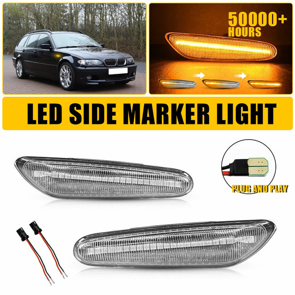 LED Side Marker Light for BMW 5 Series E60/E61, Clear Lens, Amber, Dynamic