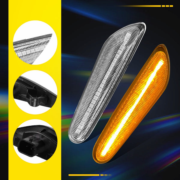 LED Side Marker Light for BMW 5 Series E60/E61, Clear Lens, Amber, Dynamic