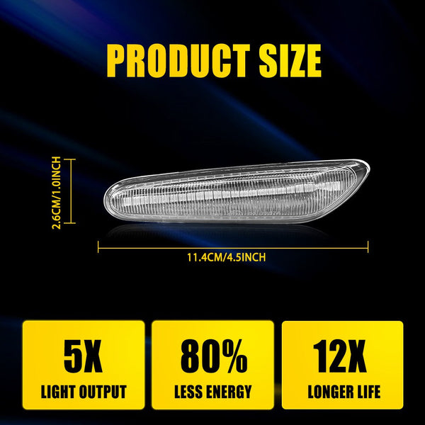 LED Side Marker Light for BMW 5 Series E60/E61, Clear Lens, Amber, Dynamic