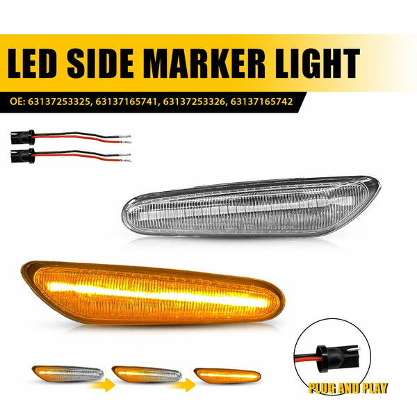 LED Side Marker Light for BMW 5 Series E60/E61, Clear Lens, Amber, Dynamic
