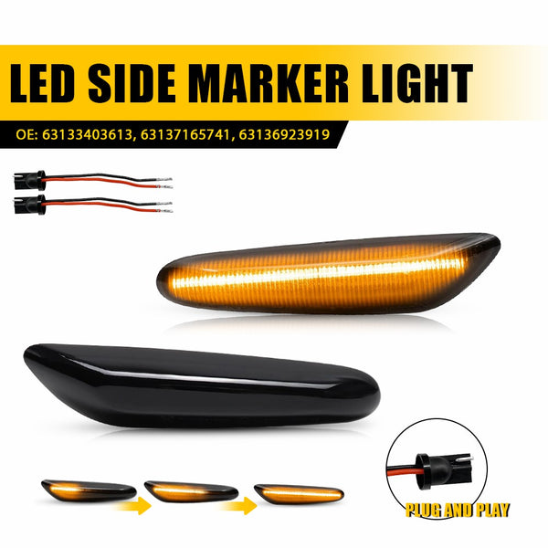 LED Side Marker Light for BMW E60/E61/E82/E88/E90/E91/E92/E93, Smoked Lens, Sequential