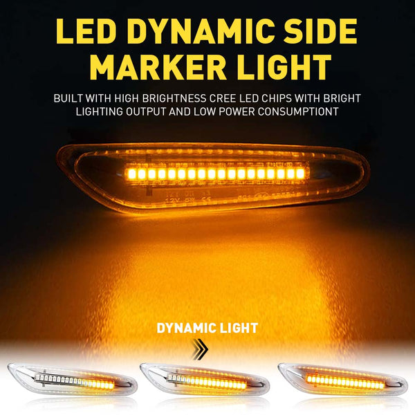 LED Side Marker Light for BMW X1 E84 2013-2015, Clear Lens, Amber, Dynamic Sequential
