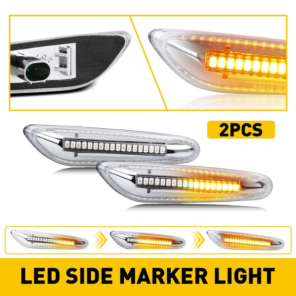 LED Side Marker Light for BMW X1 E84 2013-2015, Clear Lens, Amber, Dynamic Sequential