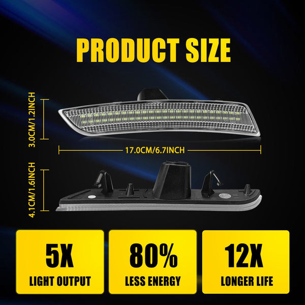 LED Side Marker Light for Cadillac CTS 2014-2019, Clear Lens, Front Bumper