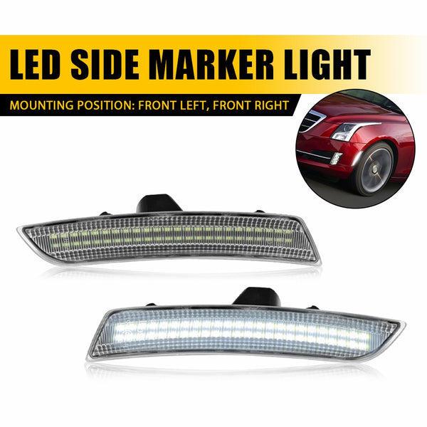 LED Side Marker Light for Cadillac CTS 2014-2019, Clear Lens, Front Bumper