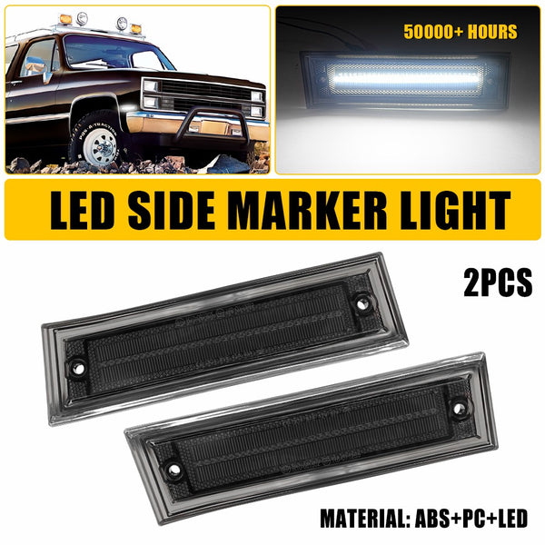 LED Side Marker Light for Chevrolet C10/C20/C30 & GMC 1981-1991, Smoked Lens, White, Front