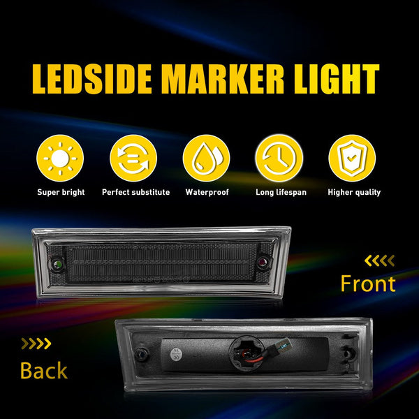 LED Side Marker Light for Chevrolet C10/C20/C30 & GMC 1981-1991, Smoked Lens, White, Front