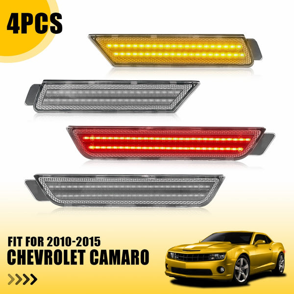 LED Side Marker Light for Chevrolet Camaro 2010-2015, Clear Lens, Amber/Red, Turn Signal