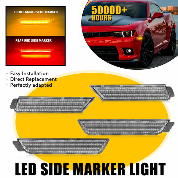LED Side Marker Light for Chevrolet Camaro 2010-2015, Clear Lens, Amber/Red, Turn Signal