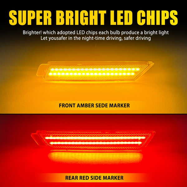 LED Side Marker Light for Chevrolet Camaro 2010-2015, Clear Lens, Amber/Red, Turn Signal