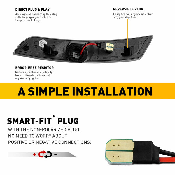 LED Side Marker Light for Chevrolet Camaro 2016-2022, Clear Lens, White, Front & Rear