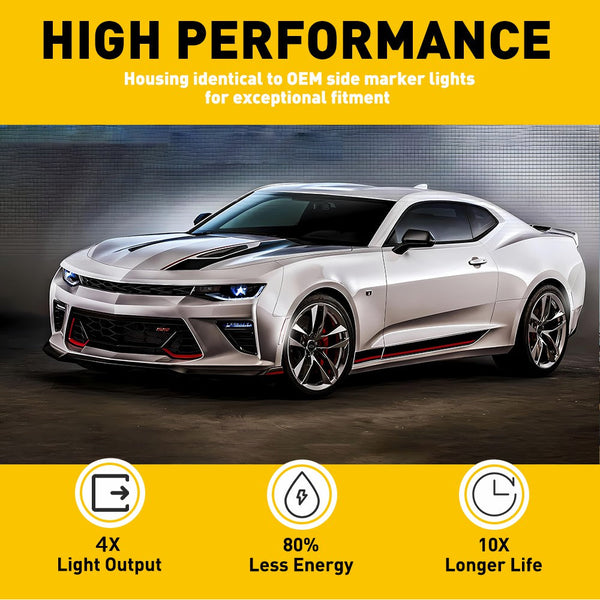 LED Side Marker Light for Chevrolet Camaro 2016-2022, Clear Lens, White, Front & Rear