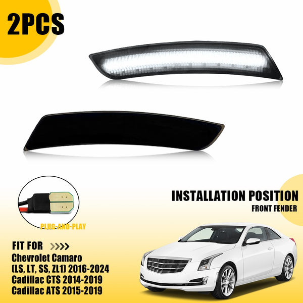 LED Side Marker Light for Chevrolet Camaro 2016-2024, Smoked Lens, White, Front