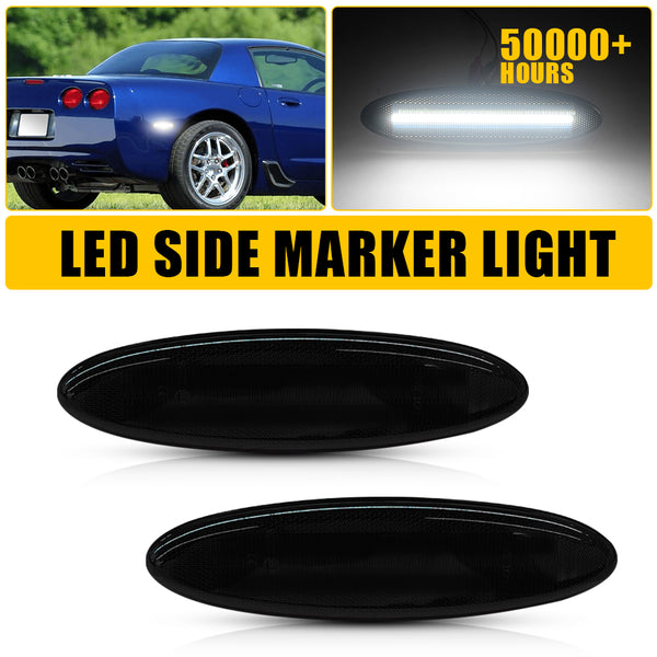 LED Side Marker Light for Chevy Corvette C5 1997-2004, Smoked Lens, White, Rear