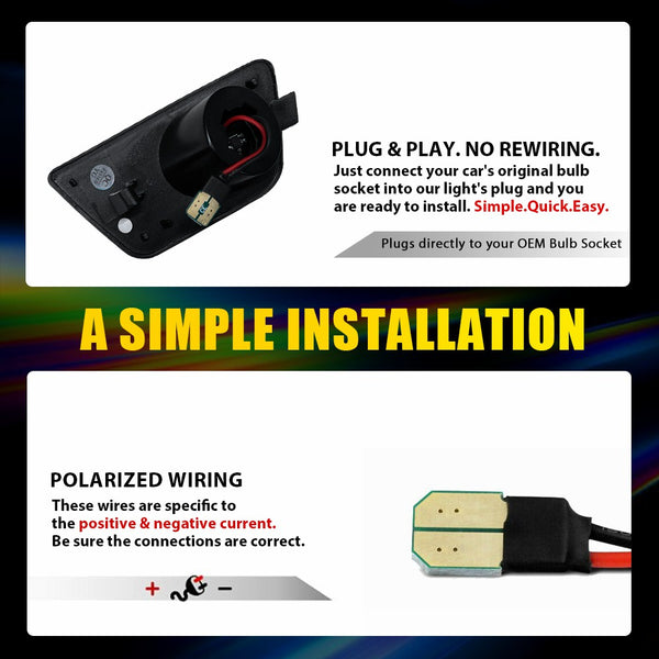 LED Side Marker Light for Chevy Cruze 2011-2015, Smoked Lens, White, Front Strip