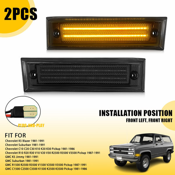 LED Side Marker Light for Chevy K10/K20/K30 1981-1986, Smoked Lens, Amber