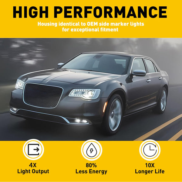 LED Side Marker Light for Chrysler 300 2015-2023, Smoked Lens, Amber, Front