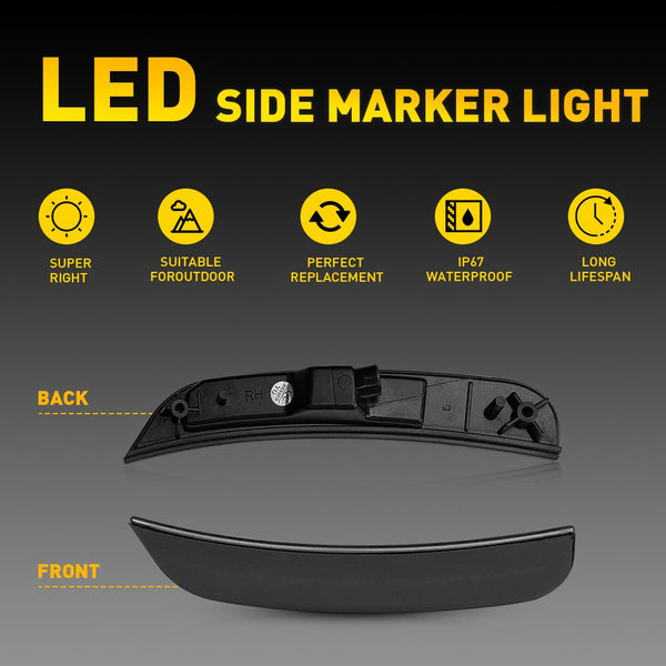 LED Side Marker Light for Chrysler 300 2015-2023, Smoked Lens, Amber, Front