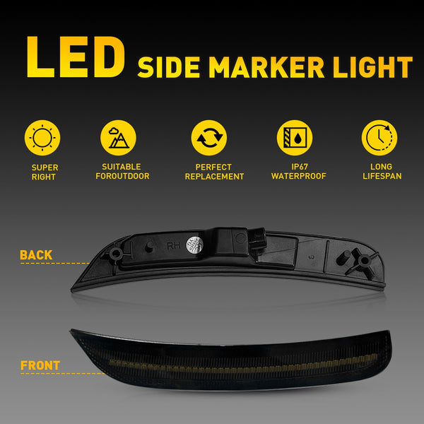 LED Side Marker Light for Chrysler 300 2015-2023, White, Rear, Smoked Lens