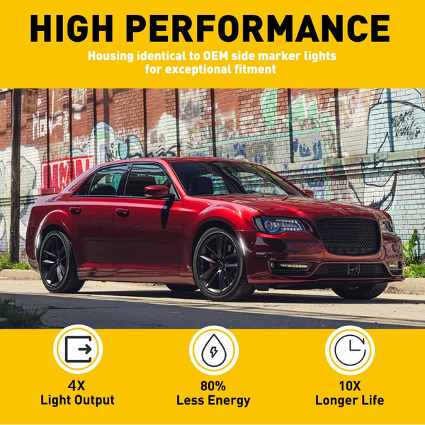 LED Side Marker Light for Chrysler 300 2015-2023, White, Rear, Smoked Lens