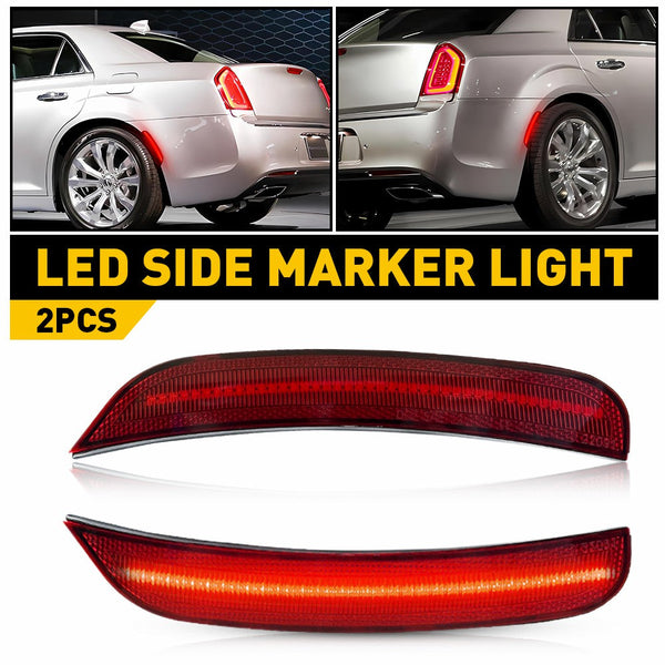 LED Side Marker Light for Chrysler 300 2015-2025, Red Lens, Rear Bumper, L&R