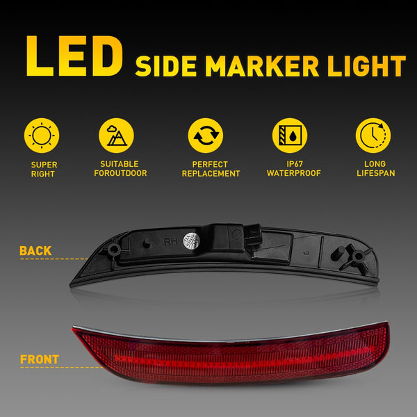 LED Side Marker Light for Chrysler 300 2015-2025, Red Lens, Rear Bumper, L&R