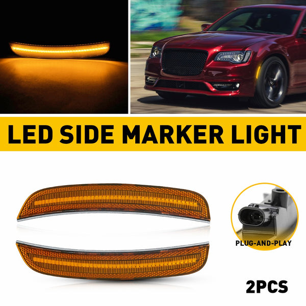 LED Side Marker Light for Chrysler 300/300C 2015-2025, Amber Lens, Front Bumper