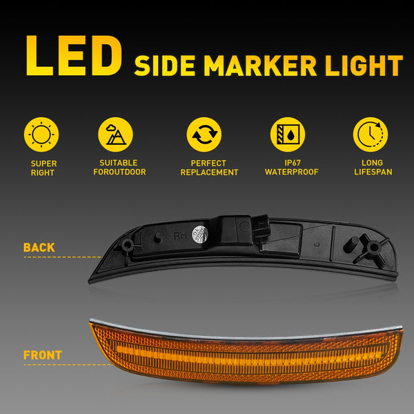 LED Side Marker Light for Chrysler 300/300C 2015-2025, Amber Lens, Front Bumper