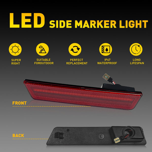 LED Side Marker Light for Dodge Challenger 2008-2014, Red, Rear