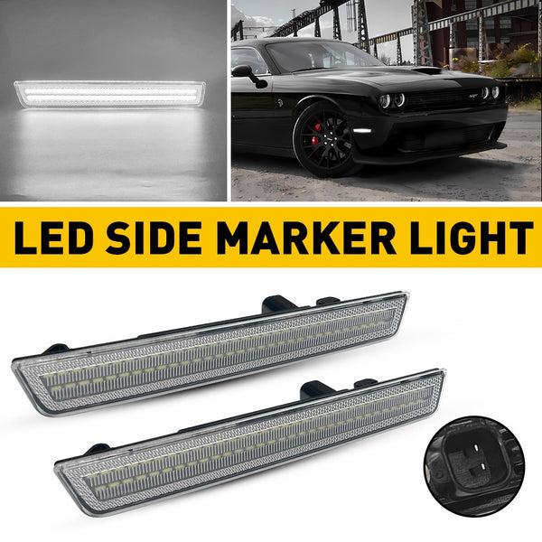 LED Side Marker Light for Dodge Challenger 2015-2022, Clear Lens, Front Bumper