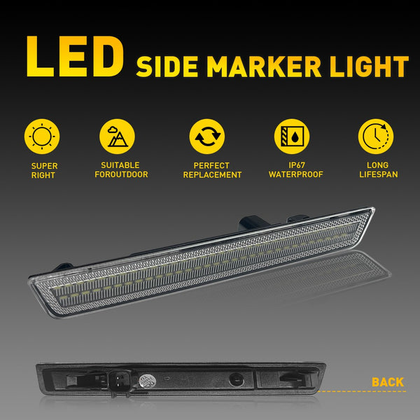 LED Side Marker Light for Dodge Challenger 2015-2022, Smoked Lens, Rear Bumper