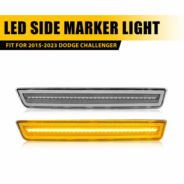 LED Side Marker Light for Dodge Challenger 2015-2023, Clear Lens, Amber, Front