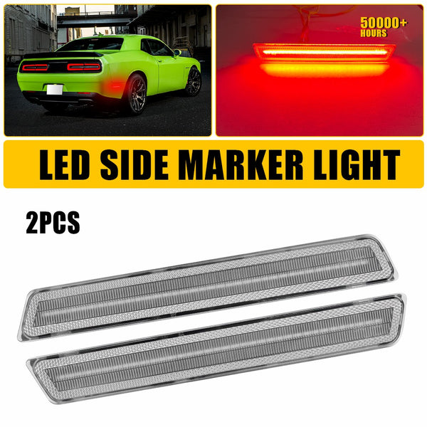 LED Side Marker Light for Dodge Challenger 2015-2023, Red, Rear, Clear Lens